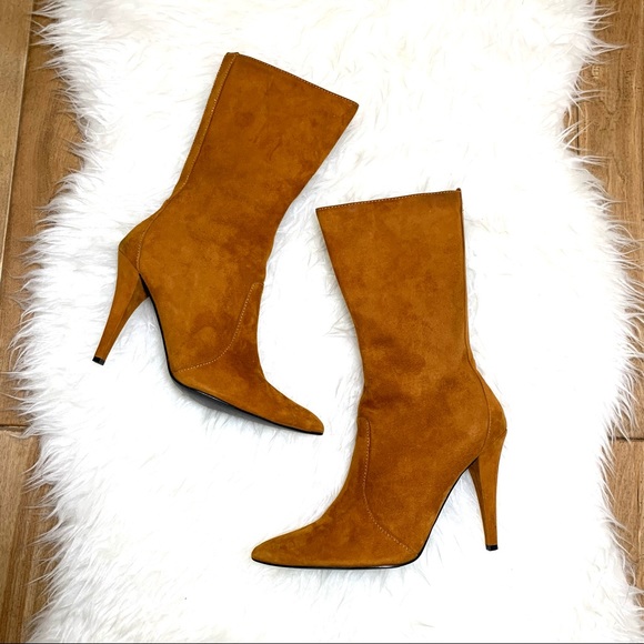 Colin Stuart Stiletto Boots Mid-calf Suede Leather High Heel Size Pointed Toe 9 - Picture 1 of 16